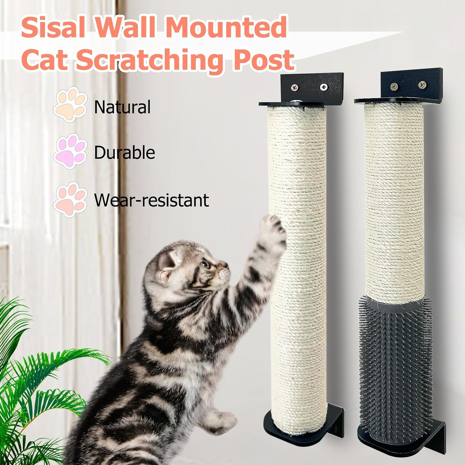 cat-scratching-post-wall-mounted-2-pack-cage-mount-cat-scratcher-2-in-1-natural-sisal-kitty-scratch-posts-with-self-groomer-massager-for-scratch-and-climbing-15-7x2-7in-white