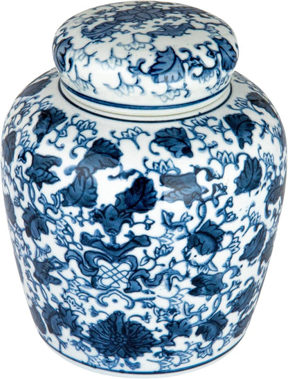 Creative Co-Op Blue & White Ceramic Ginger Jar with Lid1