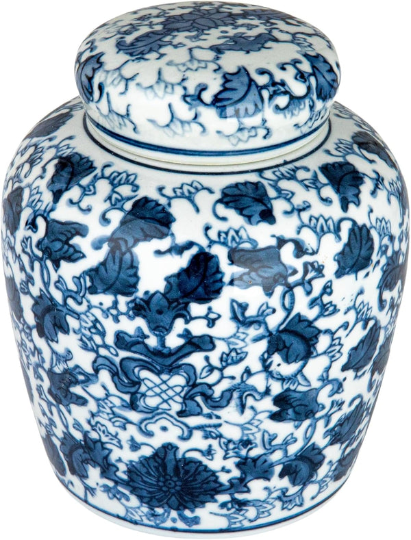 Creative Co-Op Blue & White Ceramic Ginger Jar with Lid1