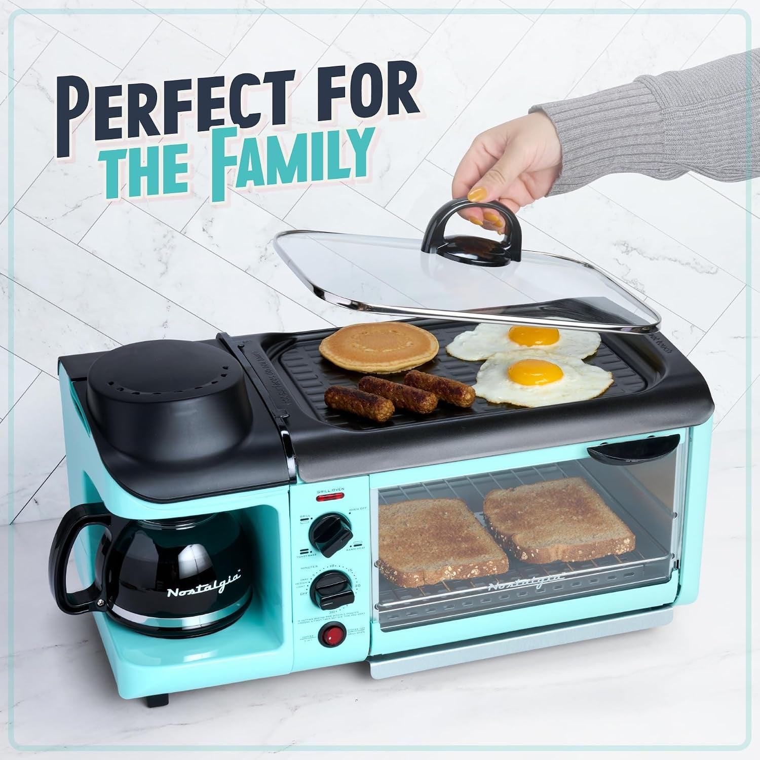 3-in-1-breakfast-station-includes-coffee-maker-non-stick-griddle-and-4-slice-toaster-oven-versatile-breakfast-maker-with-timer-aqua