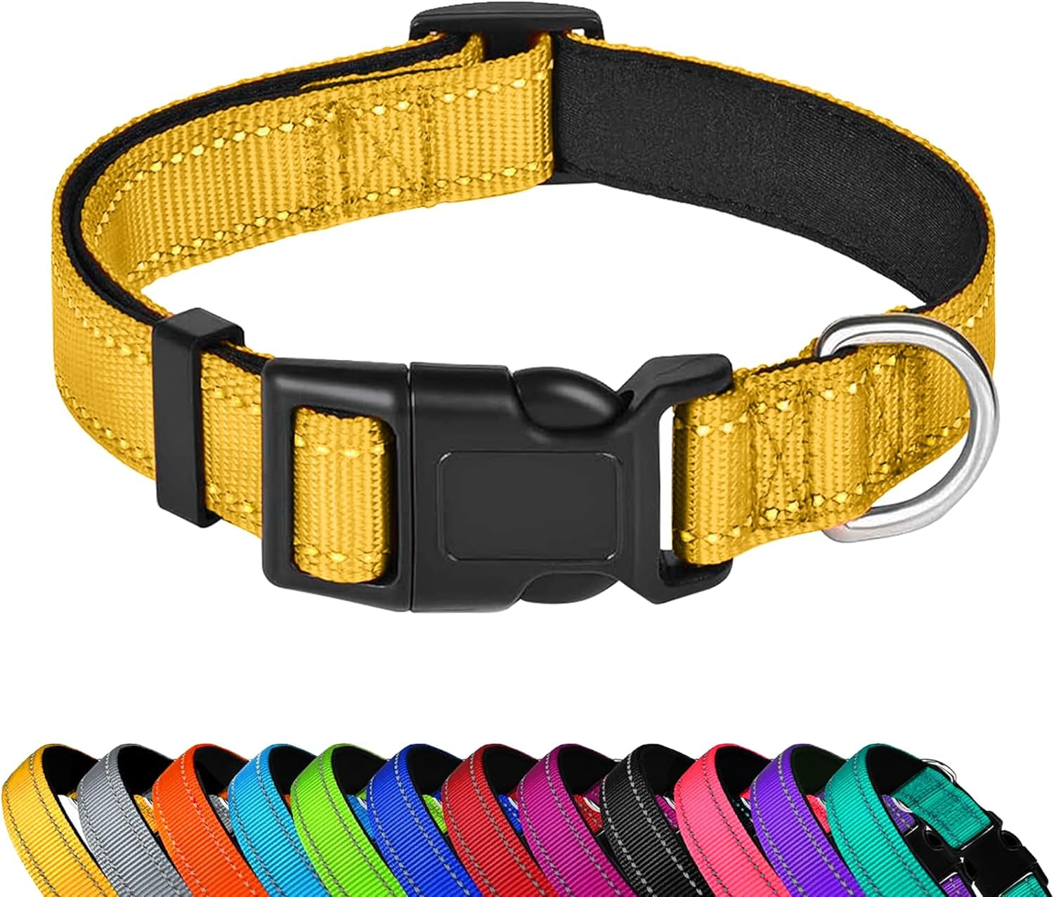 reflective-dog-collar-adjustable-soft-neoprene-padded-teal-m-breathable-nylon-for-medium-dogs-tear-resistant-webbing-chafe-free-on-walks-and-hikes-metal-d-ring-night-safety