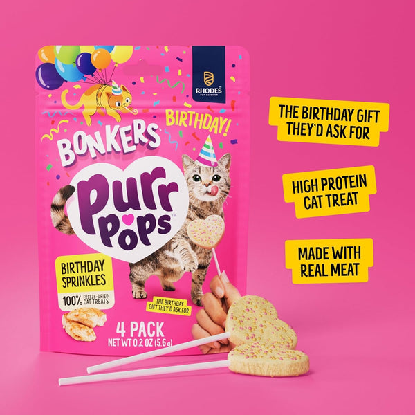 Bonkers Purrpops Birthday Edition Freeze-Dried Chicken Flavored Lollipop Cat Treats, 4 Pieces (Pack of 13)6
