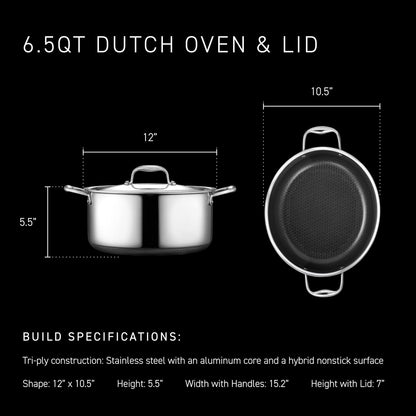 Hexclad 6.5QT Hybrid Nonstick Braiser Dutch Oven with Lid, Induction Ready | Stay-Cool Handles, Dishwasher and Oven Safe up to 900°F, Compatible with All Cooktops3