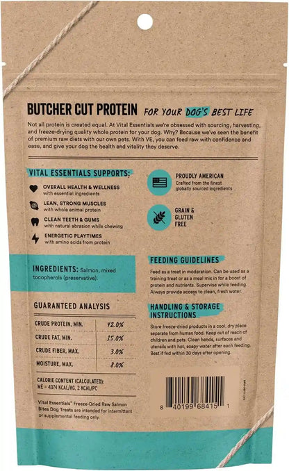 Vital Essentials Freeze Dried Dog Treats, Salmon Bites, 2.5 Oz Bag | Single Animal Protein, Premium Quality, Grain-Free Training Treats, USA Made with U.S. & Globally Sourced Ingredients2