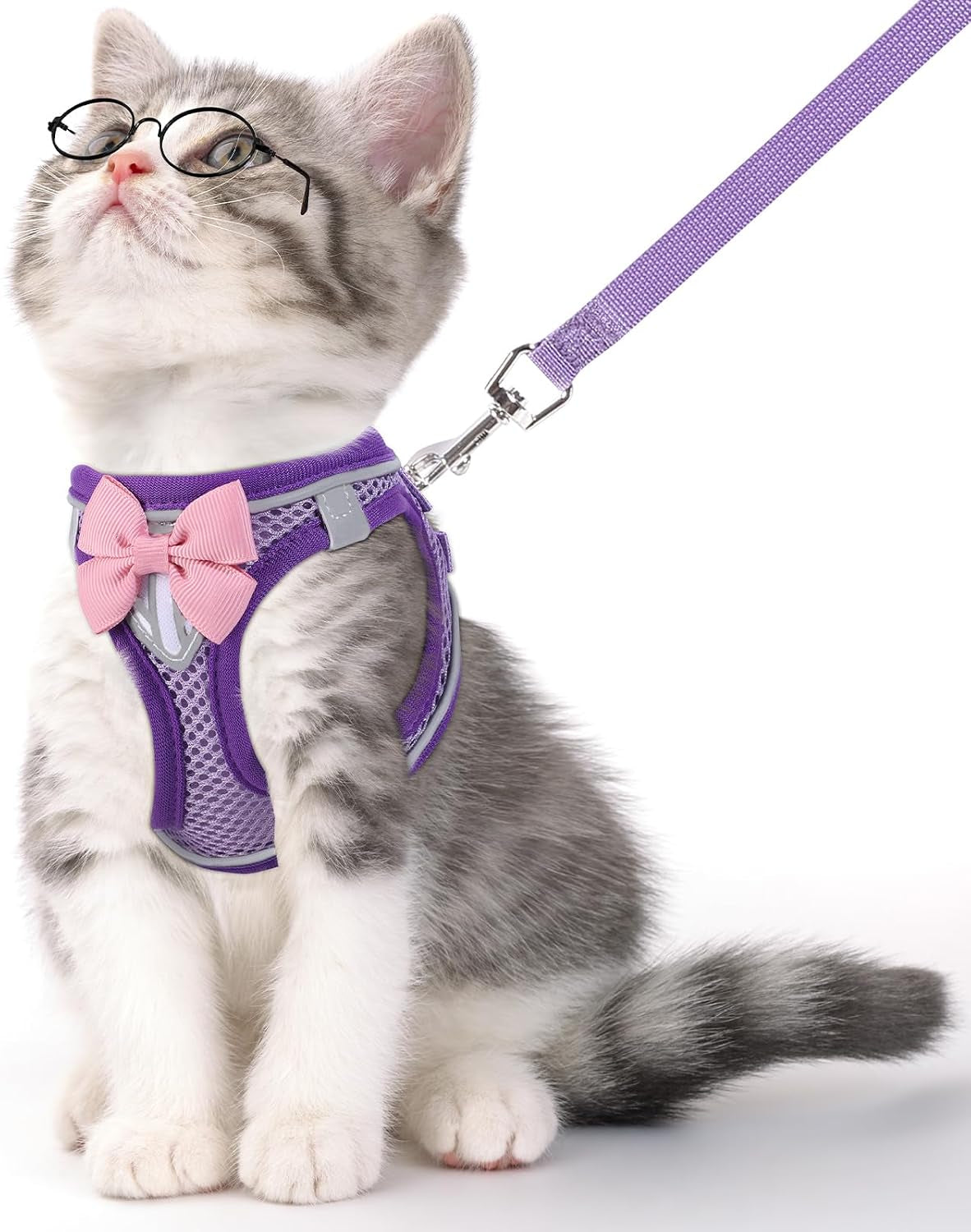 cat-vest-harness-and-leash-set-escape-proof-kitten-harness-pink-xs-safe-reflective-strips-adjustable-easy-wear-kitty-harness-sturdy-clip-buckle-breathable-mesh-for-kitty-puppy-bunny-walks