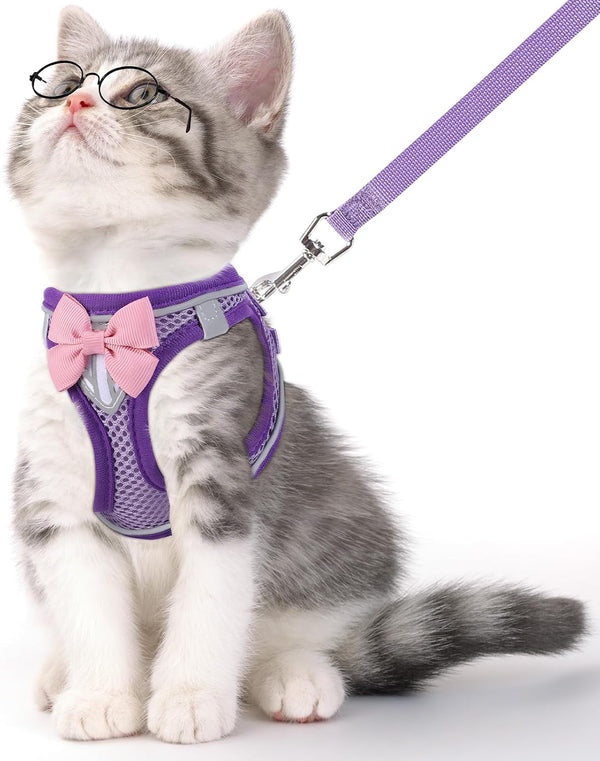 Cat Vest Harness and Leash Set, Escape Proof Kitten Harness Pink XS | Safe Reflective Strips, Adjustable Easy Wear Kitty Harness, Sturdy Clip Buckle, Breathable Mesh , for Kitty Puppy Bunny Walks10