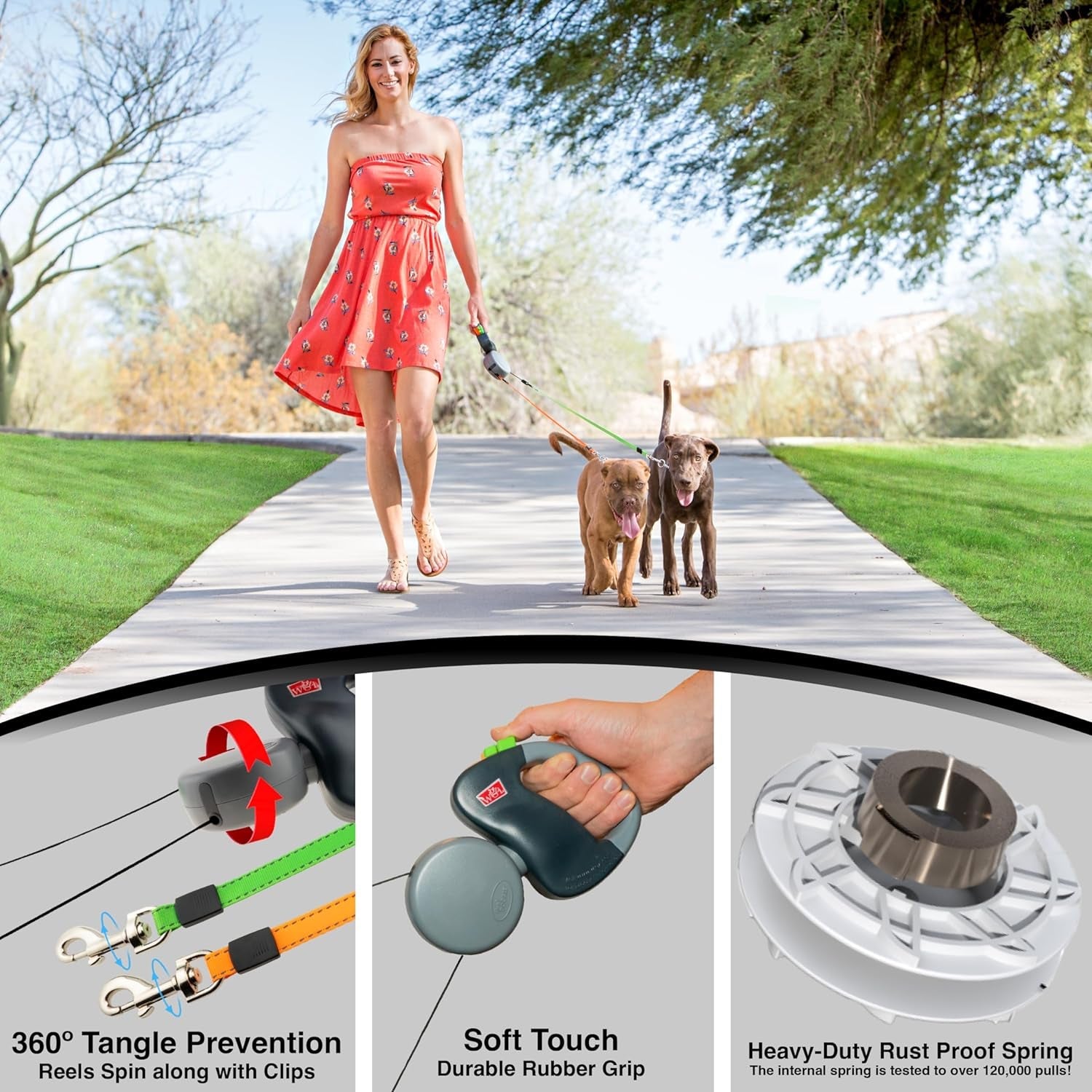 wigzi-2-two-dog-reflective-retractable-pet-leash-360-degree-zero-tangle-patent-two-dogs-each-up-to-50-lbs-and-10ft-reflective-orange-and-green-leads-dual-locking