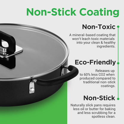 17-Piece Non-Stick Pans & Pots Set – Space-Saving, Induction-Compatible, Foldable Knob, Black Cookware with Heat-Resistant Utensils for Kitchen & RV5