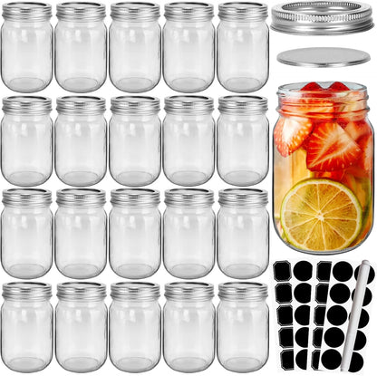 20 Pcs 12Oz Glass Mason Jars with Silver Separable Lids | BPA Free, Airtight, 350Ml round Canning Jars for Honey, Jam, Herb, Wedding Favor, Kitchen Storage, Crafts, Meal Prep1