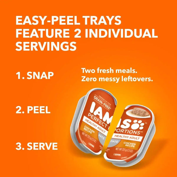 IAMS Perfect Portions Healthy Kitten Pate Wet Cat Food, Chicken, 24 Count | Grain-Free, Vitamin E Immune Support, No Fillers, Made in USA, Snap-Peel-Serve 2.6 Oz. Twin-Pack Trays, No Artificial Flavors5
