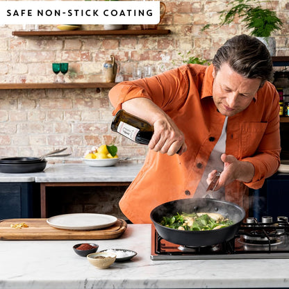 Tefal Jamie Oliver Cook'S Direct 5 Piece Non-Stick Pan Set, 20 and 28 Cm Frying Pans, 16&18&20 Cm Saucepan with Lid, Heat Indicator, Riveted Safe-Grip Handle, Induction Hob Compatible, E017S5555