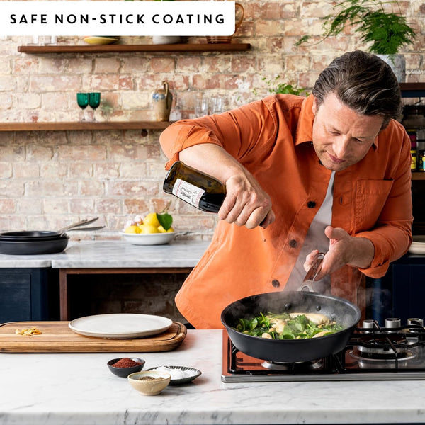 Tefal Jamie Oliver Cook'S Direct 5 Piece Non-Stick Pan Set, 20 and 28 Cm Frying Pans, 16&18&20 Cm Saucepan with Lid, Heat Indicator, Riveted Safe-Grip Handle, Induction Hob Compatible, E017S5555