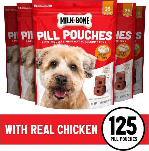 Milk-Bone Pill Pouches Dog Treats with Real Chicken, 25 Count Bags (Pack of 5; 125 Total Treats)2