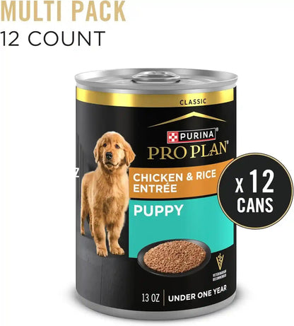 Purina Pro Plan Wet Puppy Food Pate, Wet Food Classic Chicken and Rice Entrée - (Pack of 12) 13 Oz. Cans3
