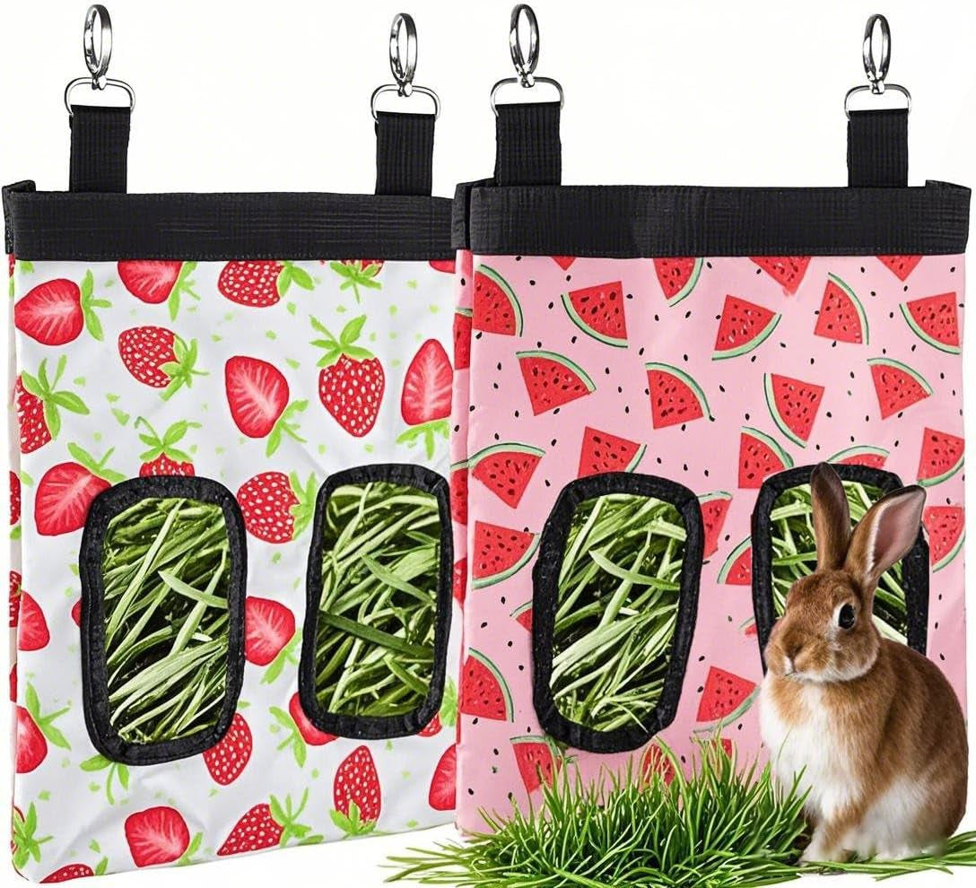 dzwlkj-guinea-pig-hay-feeder-2-pack-11-x-9-x-1-inches-rabbit-hay-feeder-bag-stainless-steel-600d-oxford-watermelon-and-strawberry