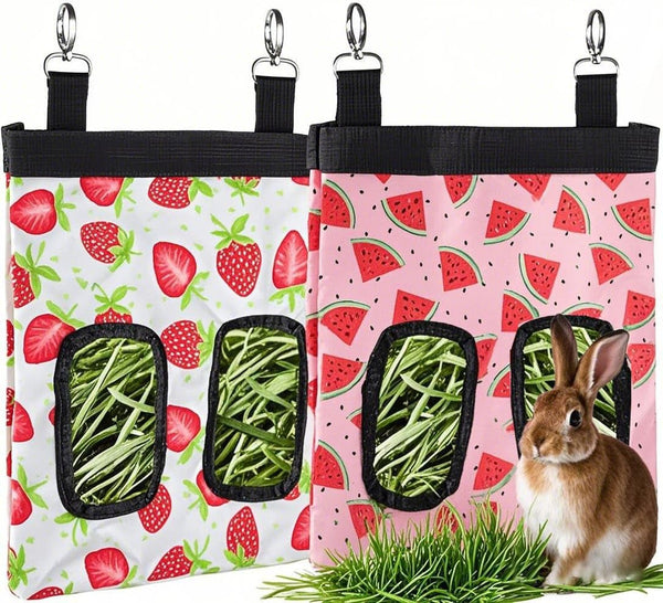 DZWLKJ Guinea Pig Hay Feeder, 2 Pack, 11 X 9 X 1 Inches, Rabbit Hay Feeder Bag, Stainless Steel, 600D Oxford, Watermelon and Strawberry10