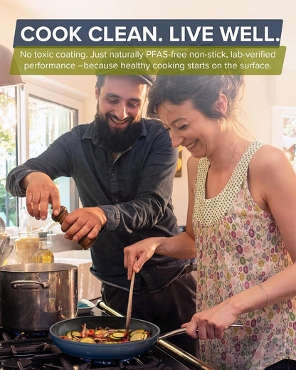 Healthy G11-Pots and Pans Set Non Stick, Works on All Stovetops | 9H Near-Diamond Hardness Scratch-Resistant, PFAS Free, with Frying Pans, Saucepans & Glass Lids, Stay-Cool Handles, Cool Gray6
