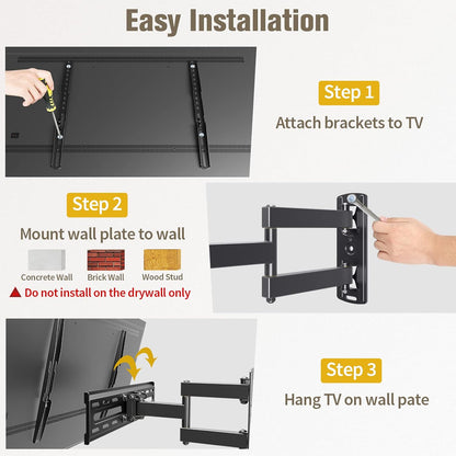 TV Wall Mount Swivel and Tilt for 26-55 Inch TV up to 60 Lbs | TV Mount Perfect Center Design, Full Motion TV Mount Bracket with Articulation, Max VESA 400X400Mm, MD23778