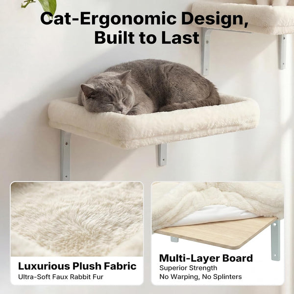 Veehoo Cat Wall Shelves for Large Cats, 2-Pack Cat Shelf for Climbing | 20.5"×15.7" Large Cat Wall Furniture with Soft Cushion Perch Bed, 40 Lbs Support, Fits 16 Inch Drywall3