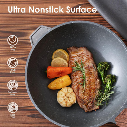 Nonstick Wok Pan with Lid 11Inch, Healthy Stir-Fry Pan Chef'S Pan | Induction Cookware, Swiss Granite Coating, Even & Fast Heating, Non Stick Frying Pan Skillet, Stay-Cool Handle, PFOA Free2