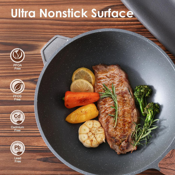Nonstick Wok Pan with Lid 11Inch, Healthy Stir-Fry Pan Chef'S Pan | Induction Cookware, Swiss Granite Coating, Even & Fast Heating, Non Stick Frying Pan Skillet, Stay-Cool Handle, PFOA Free2