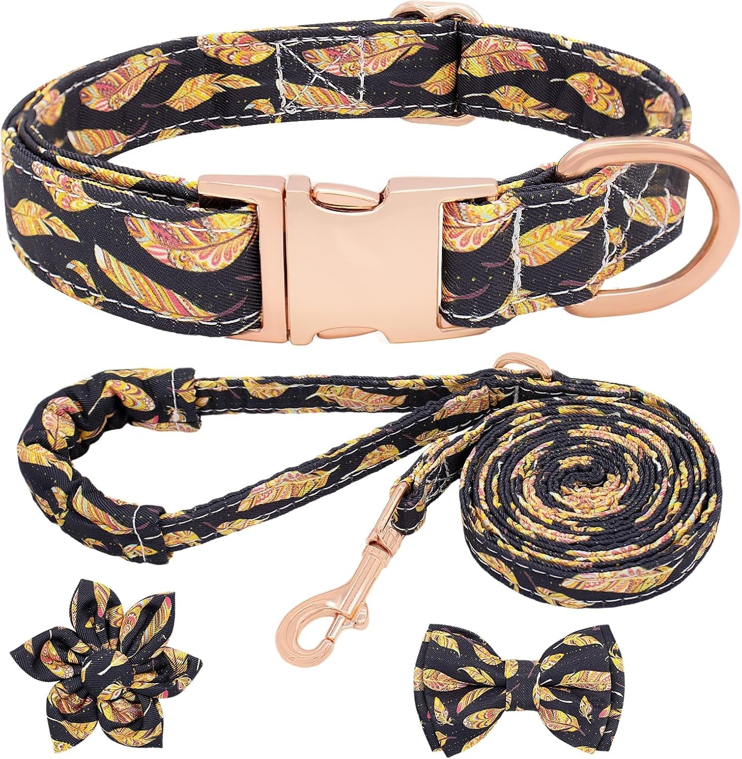 dog-collar-and-leash-set-girls-adjustable-puppy-collars-with-floral-bow-tie-for-small-medium-large-female-dogs-orange-flower-s