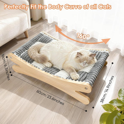 Plush Elevated Cat Bed - Cozy Raised Cat Hammock with Solid Wood Frame, Soft Furry Cushion for Indoor Cats & Small Dogs, Multi-Color Options(Black White)3