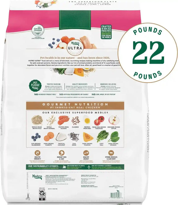 Nutro Ultra Small Breed Adult Dry Dog Food, Chicken, Lamb & Salmon, 22 Lb | High-Protein Trio, Non-Gmo, No Corn, Wheat, Soy, 14 Superfoods Blend, Omega 3 & 6 Fatty Acids, Essential Antioxidants2