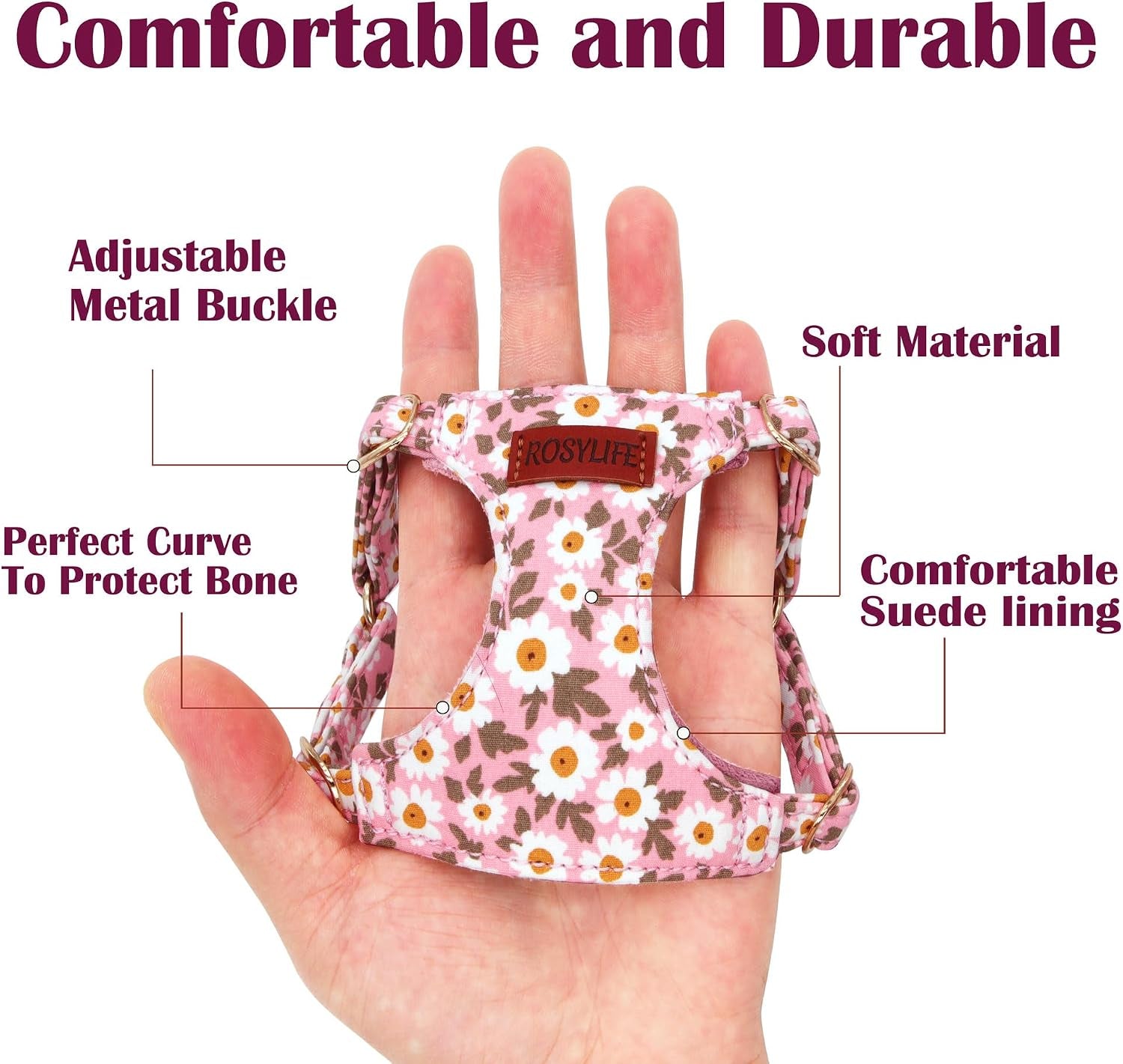 no-pull-dog-harness-leash-set-adjustable-xx-small-pink-daisy-fashionable-cute-stylish-escape-proof-includes-leash