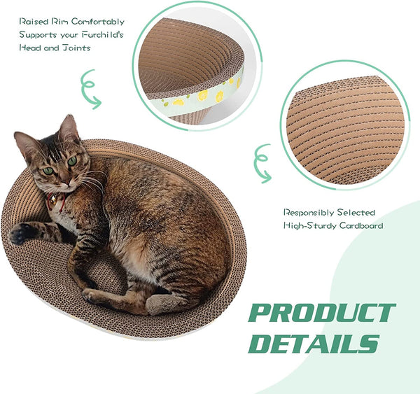 Oval Cat Cardboard Scratcher with Lounger Bed, High-Density Kitty Cat Scratching Pad for Indoor Cats Grinding Claws, Ergonomic Curved Furniture Couch Cat Scratch Protector, 17.3" × 13.6" × 4.5"2
