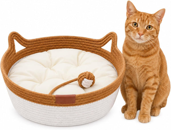 Large Scratchable Handwoven for Cats Stimulicat Handwoven Cat Basket, Cotton Rope Cat Bed round Pet Basket, Hand Woven Boho Cat Bed (Grey, without Cushion)9