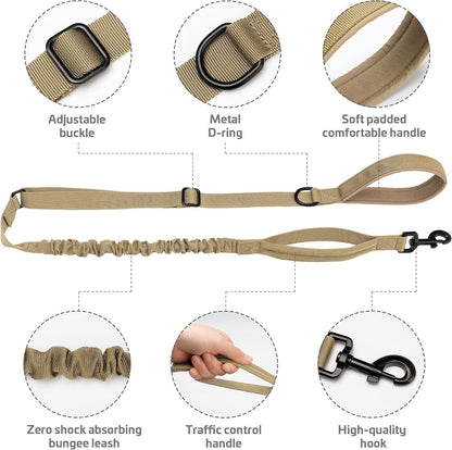 Forestpaw Tactical Dog Leash for Large Dogs, Khaki, 4-5FT | Heavy Duty Bungee, Shock Absorption, 2 Padded Handles, for Training Running Walking5