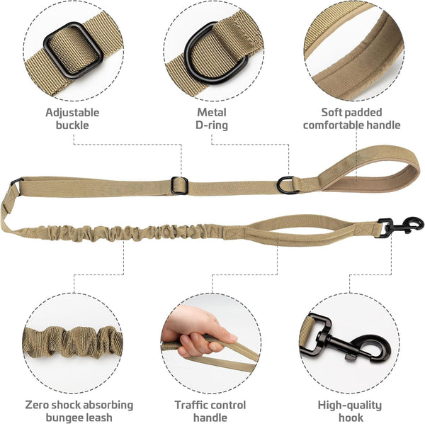 Forestpaw Tactical Dog Leash for Large Dogs, Khaki, 4-5FT | Heavy Duty Bungee, Shock Absorption, 2 Padded Handles, for Training Running Walking5