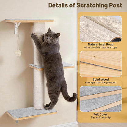 Wall Mounted Cat Shelves Set with Hammock | Sisal Scratching Posts, 3 Wooden Steps, Space-Saving Cat Tree, for Indoor Cats up to 30 Lbs5
