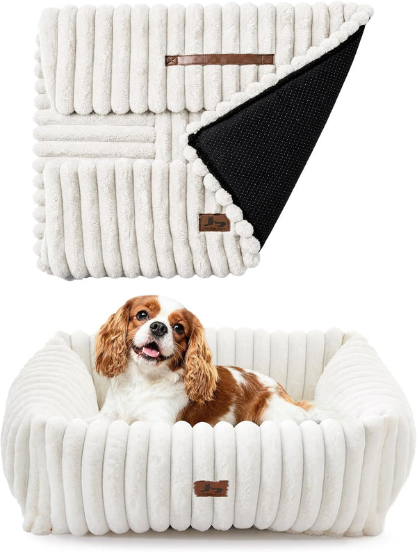 Cute Dog Bed for Small Dogs & Cats,Washable Fluffy Cat Beds for Indoor Cats, Rectangle Orthopedic Memory Foam Puppy Beds with Anti-Slip Bottom, 20 X19 X 7 Inches, Cream(20X19X6Inchs)18