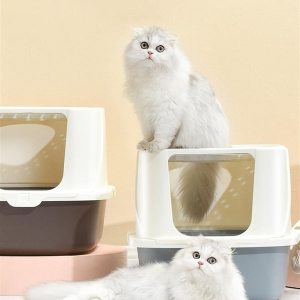 Pet Supplies, Cat Litter Box with Scoop,Enclosed Design for Large Cats, Easy Clean(Pink)4