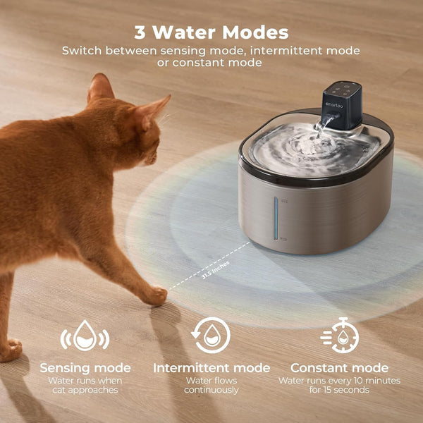 Smartoo Wireless Cat Water Fountain Stainless Steel,152Oz/4.5L Cat Fountain | Battery Operated,Cordless Pet Water Fountain for Cats & Dogs, Motion Sensor,Ultra Quiet Pump, Water Fountains for Cats Indoor3