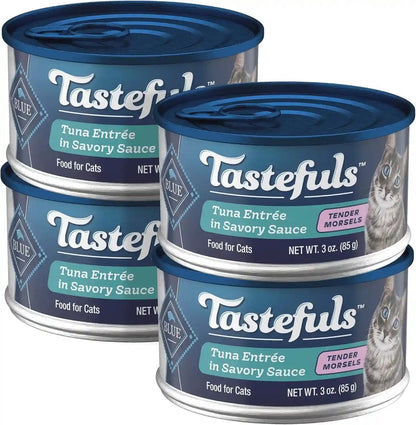 Blue Buffalo Tastefuls Wet Food for Adult Cats, Made with Natural Ingredients, Tuna Entrée, Tender Morsels in Gravy, 3Oz Cans, 4Pack Trial Size1