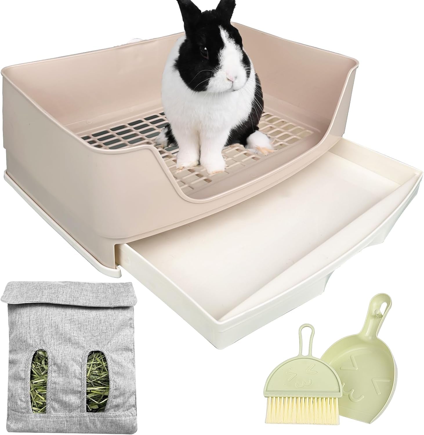large-rabbit-litter-box-bunny-litter-box-potty-training-for-rabbits-litter-pan-with-drawer-rabbit-bedding-toilet-for-adult-guinea-pig-ferret-bunny-and-other-animals-brown