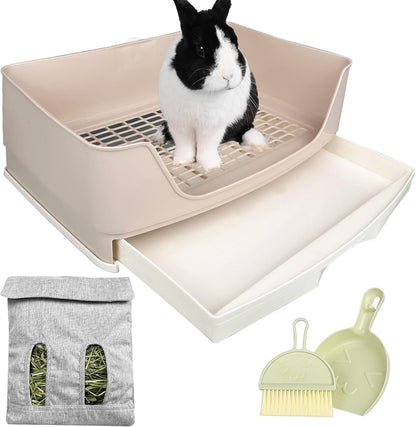 Large Rabbit Litter Box Bunny Litter Box, Potty Training for Rabbits Litter Pan with Drawer, Rabbit Bedding Toilet for Adult Guinea Pig, Ferret, Bunny and Other Animals (Brown)1