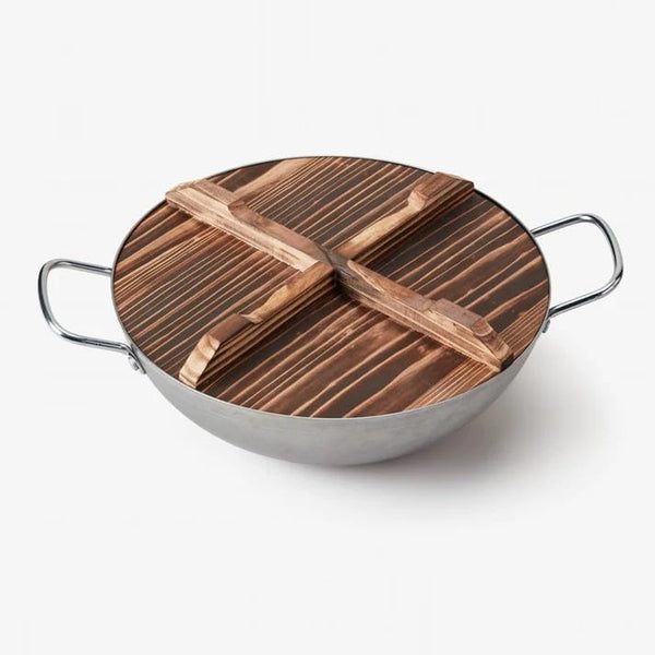 13” Carbon Steel Wok – Flat Bottom Stir Fry Pan with Dual Steel Handles – Includes Convertible Wood Trivet Lid – Pre-Seasoned, Induction & Gas Compatible – Professional Grade Cookware6