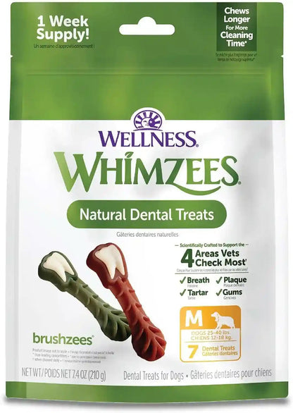 Whimzees Wellness Brushzees Natural Dog Dental Treat, VOHC Accepted Chews, Freshens Breath, Extra-Small Size, 12.7 Oz Bag, 48 Count12