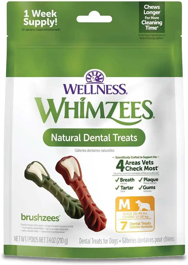 Whimzees Wellness Brushzees Natural Dog Dental Treat, VOHC Accepted Chews, Freshens Breath, Extra-Small Size, 12.7 Oz Bag, 48 Count12