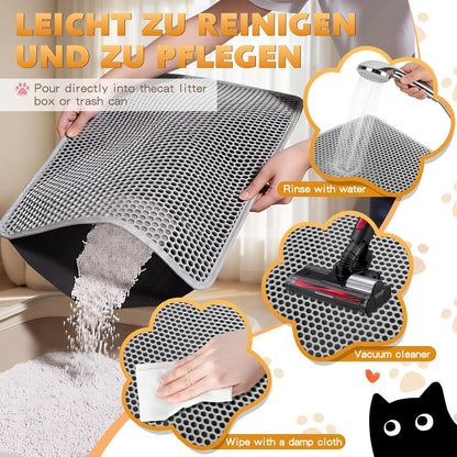 Cat Litter Mat 46"X26", Double Layer Waterproof Litterbox Mat, Gray | Non-Slip Backing, Washable for Easy Cleanup, Traps Stray Litter with Waterproof Honeycomb Large Grid That Is Urine-Proof.5