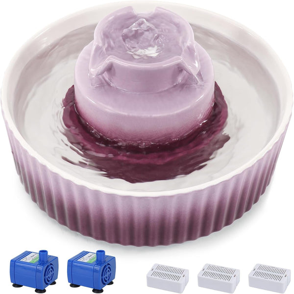 Lawfery Ceramic Cat Water Fountain, 2.1L/71Oz Cupcake Pet Fountain | 3 Carbon Filters, 2 Quiet Pumps, Heavy Ceramic Body, and 360° Drinking Area, Drinking Bowl for Indoor Cats and Small Dogs10