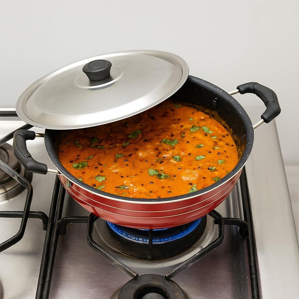 Nonstick Kadhai with Lid 2L All Purpose Pan Deep Fry Pan for Indian Cooking Stir Fry Aluminium Wok Deep Fry Skillet Cookware Cooking Pan4