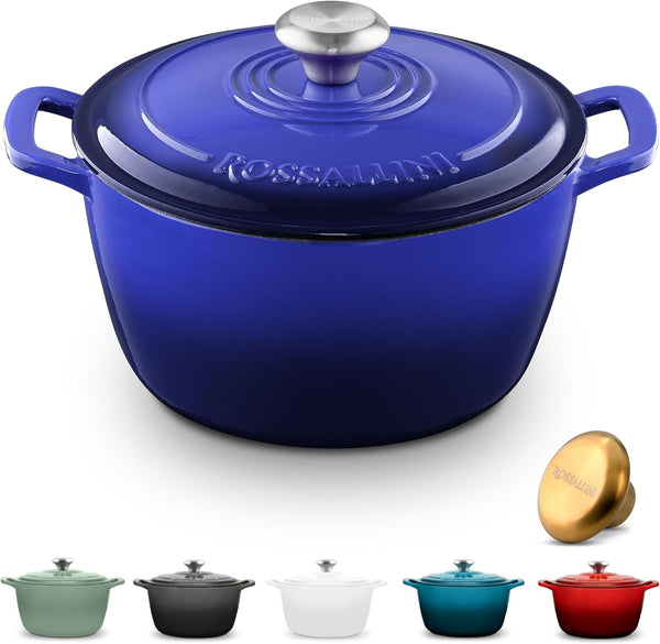 Signature Enameled Cast Iron Dutch Oven, Non-Stick Serving Pot with Tight Fitting Lid for Perfect Roasting, Baking, Sauteing, and Bread Making | 5.5Q (5.2L) - Indigo Blue1