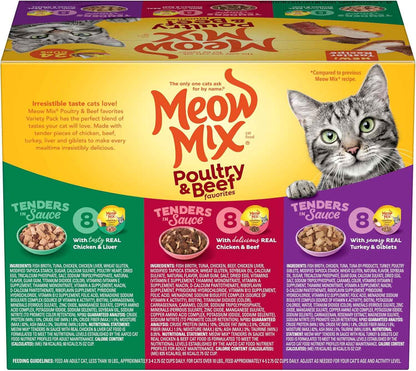 Meow Mix Poultry & Beef Favorites, Wet Food Variety Pack, 24 Cups3