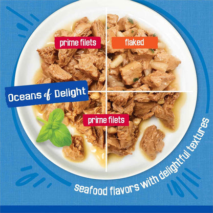 Purina Friskies Wet Cat Food Variety Pack, Oceans of Delight Flaked and Prime Filets - (Pack of 40) 5.5 Oz. Cans4