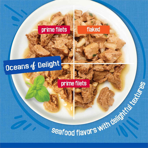 Purina Friskies Wet Cat Food Variety Pack, Oceans of Delight Flaked and Prime Filets - (Pack of 40) 5.5 Oz. Cans4